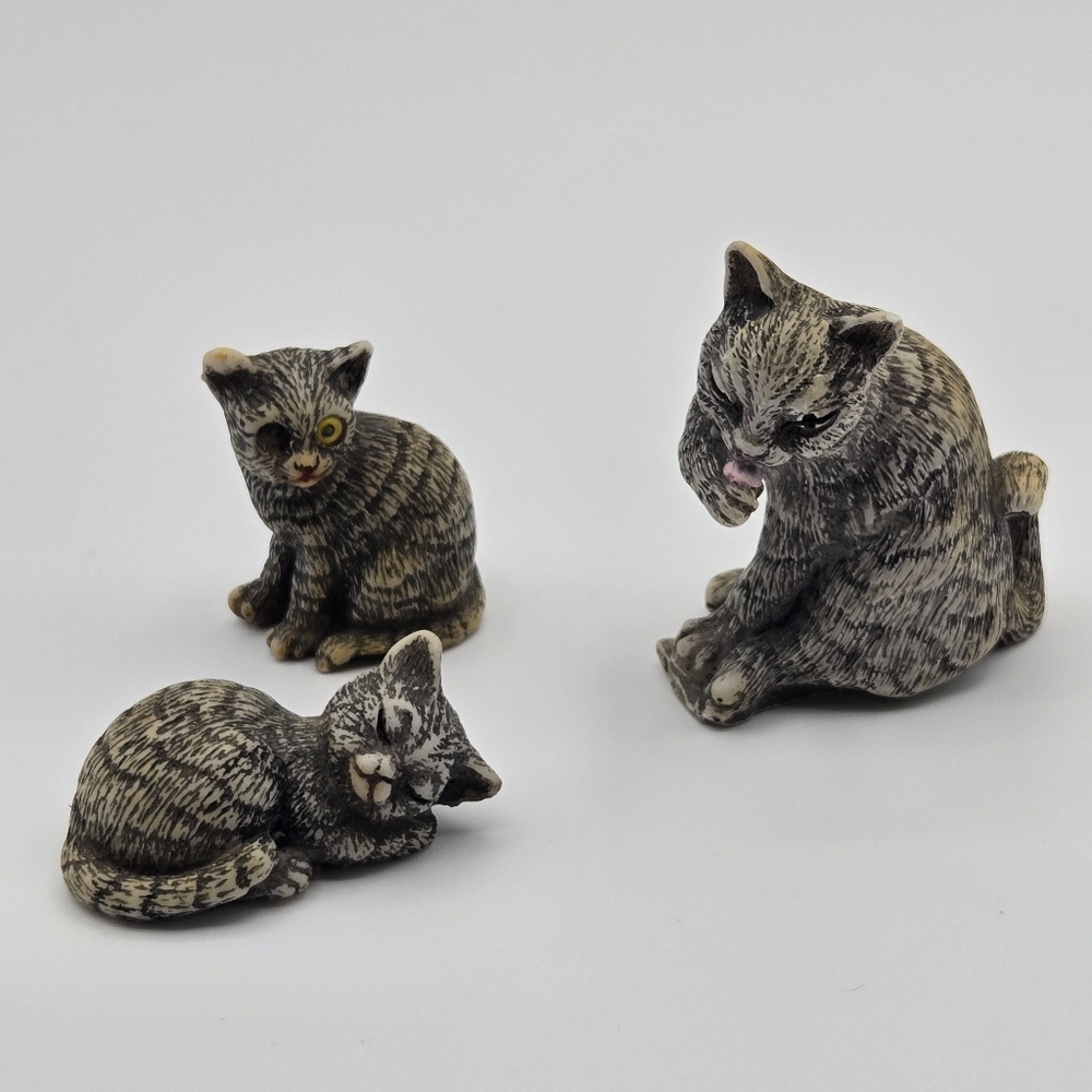 Vintage Price Products Set Of 3 Resin Gray Tabby Cat Kittens
